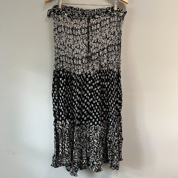 NEW Chaudry Anthropologie Women's Boho Crinkle Maxi Skirt Print Black White 2X - Picture 2 of 8